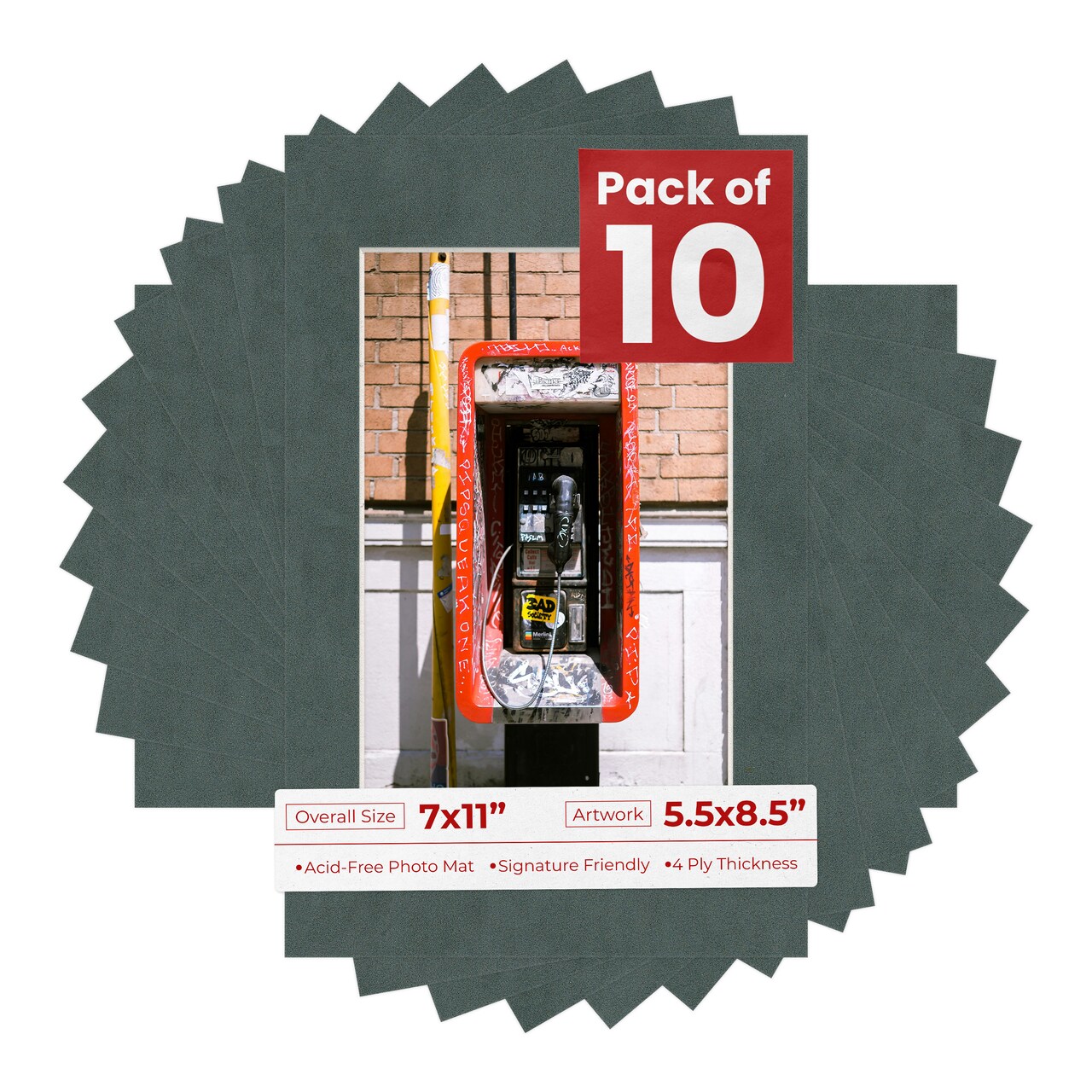 Dark Grey Suede Mat Board for 7x11 Frames - Fits 5.5x8.5 Photos